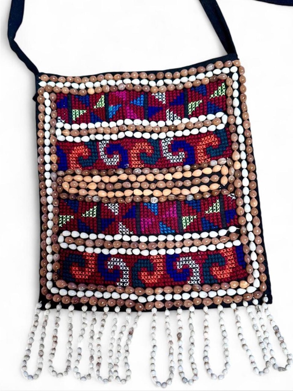 Beaded Multicolor Crossbody Bag with Orange Blue and Red Embroidery